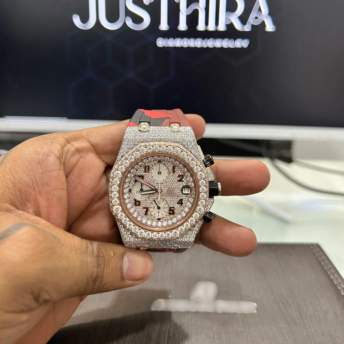 Moissanite Strap Watch - Watch front view