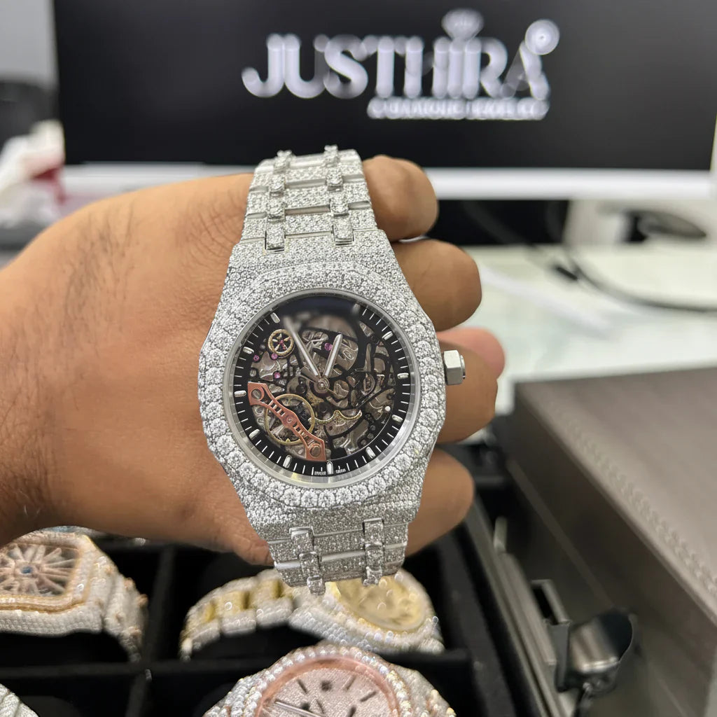 Moissanite Skeleton Watch - Watch front view