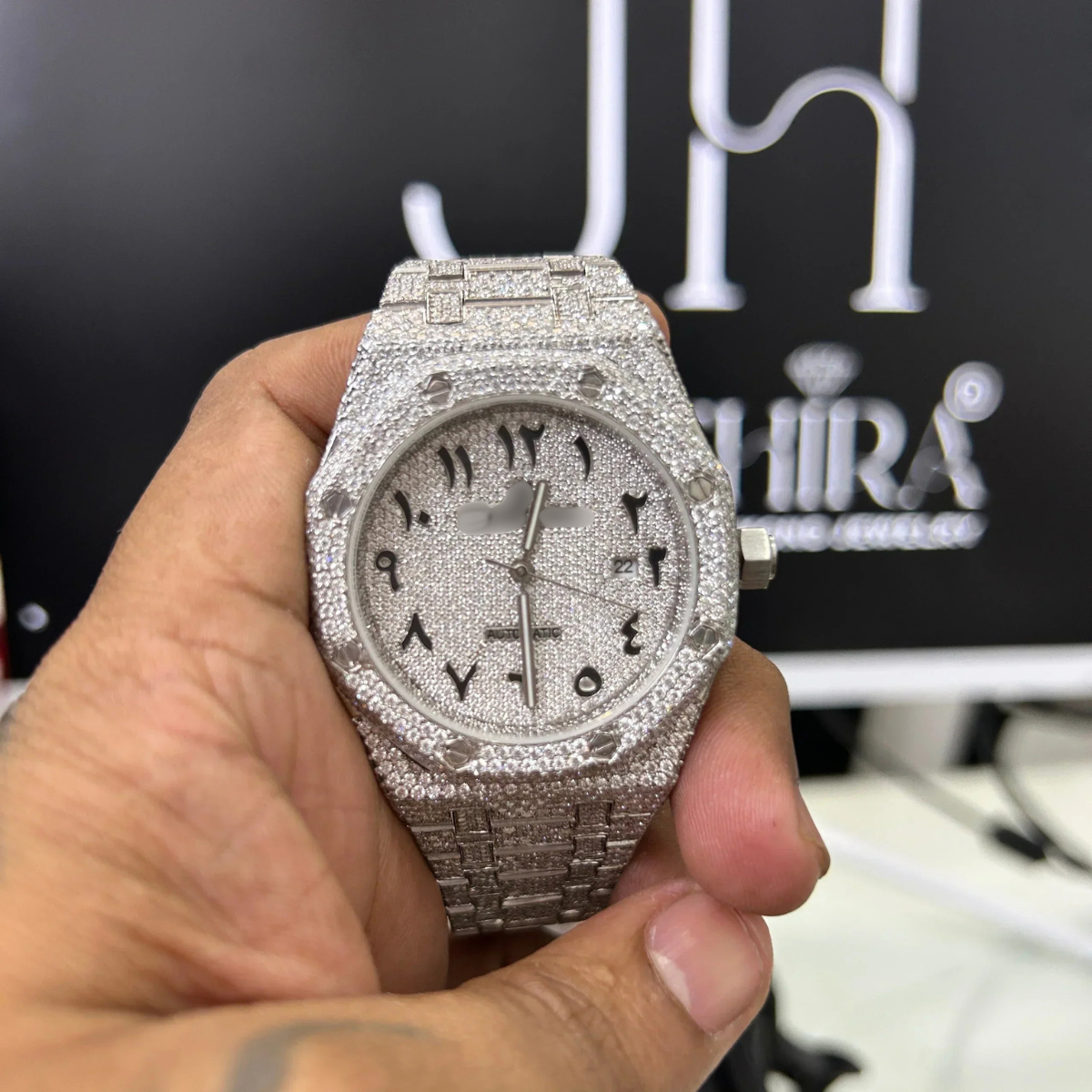 Moissanite Arabic Watch - Watch front view