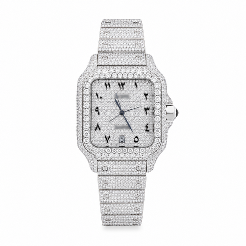 Moissanite Arabic Watch with Arabic numerals and diamond shine